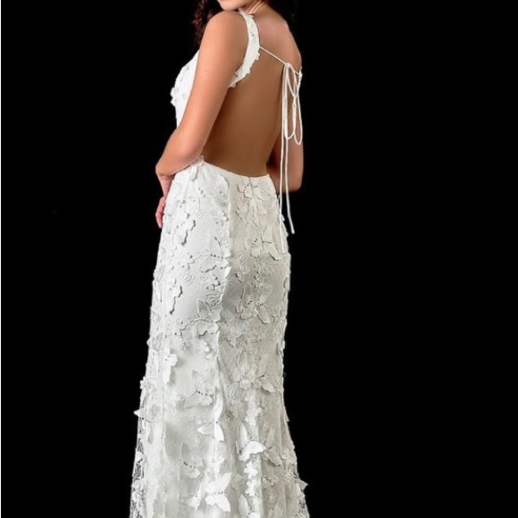 Glamour by Terani Couture ivory butterfly prom dress formal wedding dress Sz 6 - Picture 3 of 11